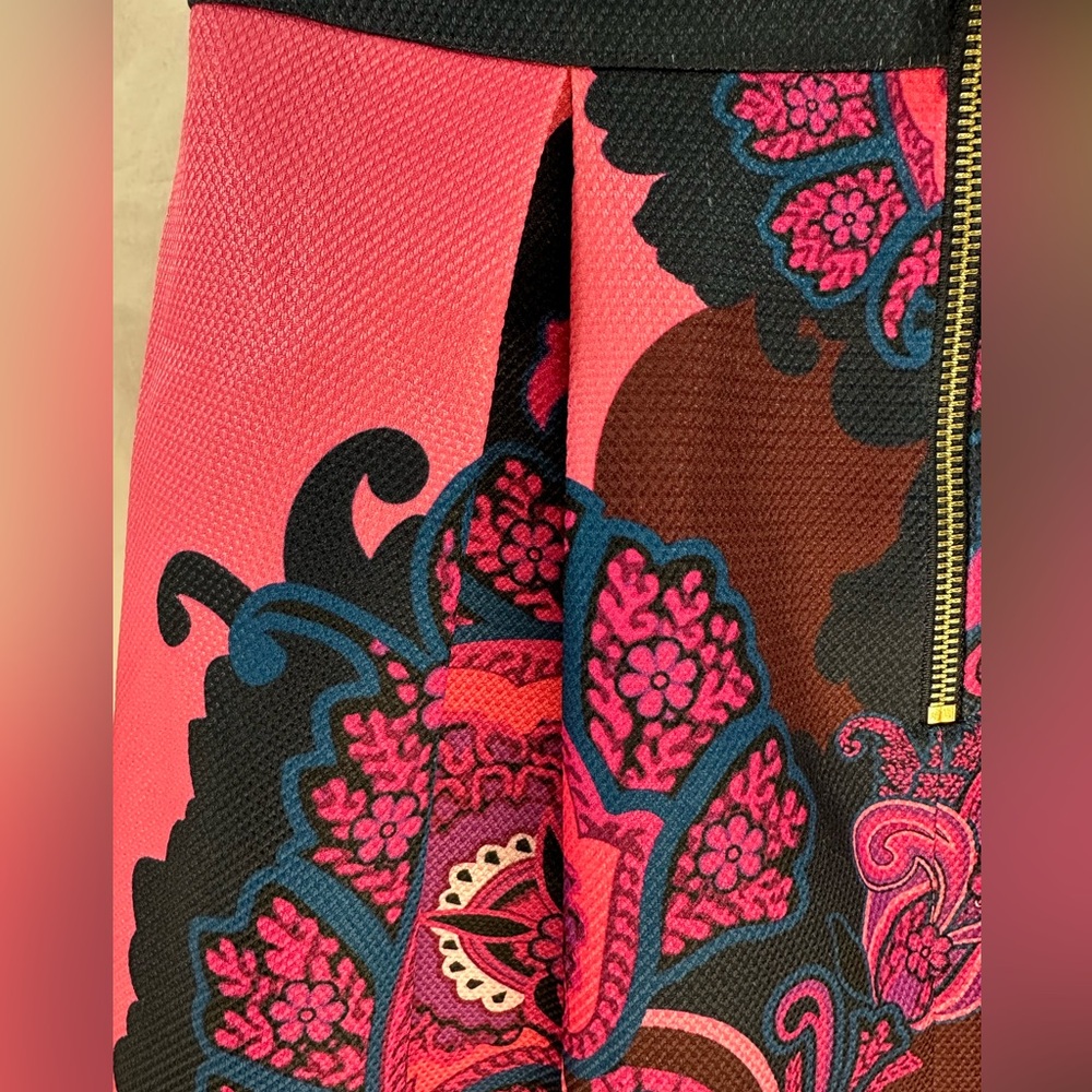 TED BAKER LONDON Oriental Paisley A Line Skirt Navy and Pink Luxury Gold Zip 2-4 - Picture 8 of 10